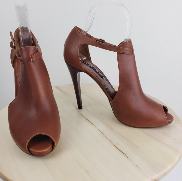 Ralph Lauren High Heel Peep Toe Bootie Size 9.5 Purple Label Brown Leather - Picture 9 of 16